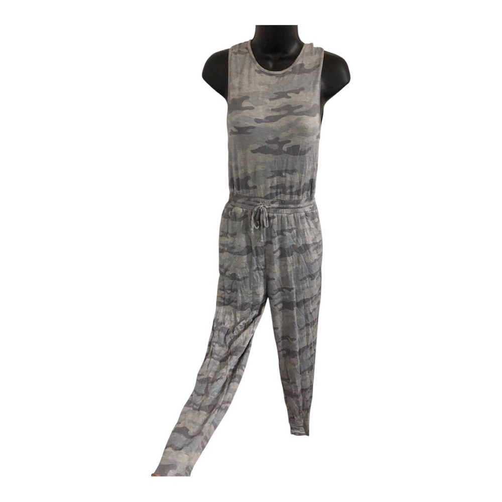 Dark gray multi camo style sleeveless supersoft drawstring waist Jumpsuit size S